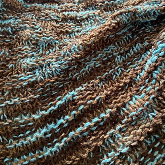 Vintage handmade crochet knit blue brown teal blanket super soft throw decor